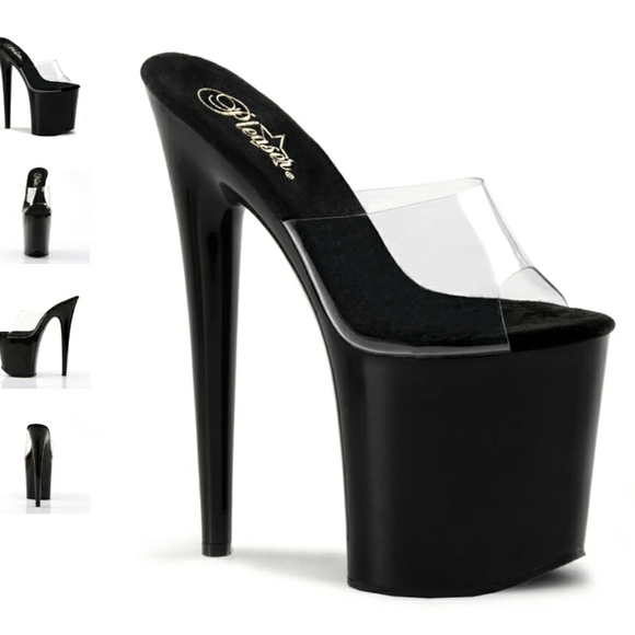 Pleaser Shoes - Pleaser black 8" clear strap Slide Platform NIB